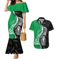 New Zealand Aotearoa Couples Matching Mermaid Dress and Hawaiian Shirt Kiwi Fern Maori Pattern Green Version LT05 Green - Polynesian Pride