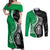 New Zealand Aotearoa Couples Matching Off Shoulder Maxi Dress and Long Sleeve Button Shirt Kiwi Fern Maori Pattern Green Version