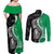 New Zealand Aotearoa Couples Matching Off Shoulder Maxi Dress and Long Sleeve Button Shirt Kiwi Fern Maori Pattern Green Version