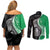 New Zealand Aotearoa Couples Matching Off Shoulder Short Dress and Long Sleeve Button Shirt Kiwi Fern Maori Pattern Green Version
