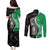 New Zealand Aotearoa Couples Matching Puletasi and Long Sleeve Button Shirt Kiwi Fern Maori Pattern Green Version