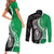 New Zealand Aotearoa Couples Matching Short Sleeve Bodycon Dress and Long Sleeve Button Shirt Kiwi Fern Maori Pattern Green Version