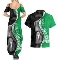 New Zealand Aotearoa Couples Matching Summer Maxi Dress and Hawaiian Shirt Kiwi Fern Maori Pattern Green Version LT05 - Polynesian Pride