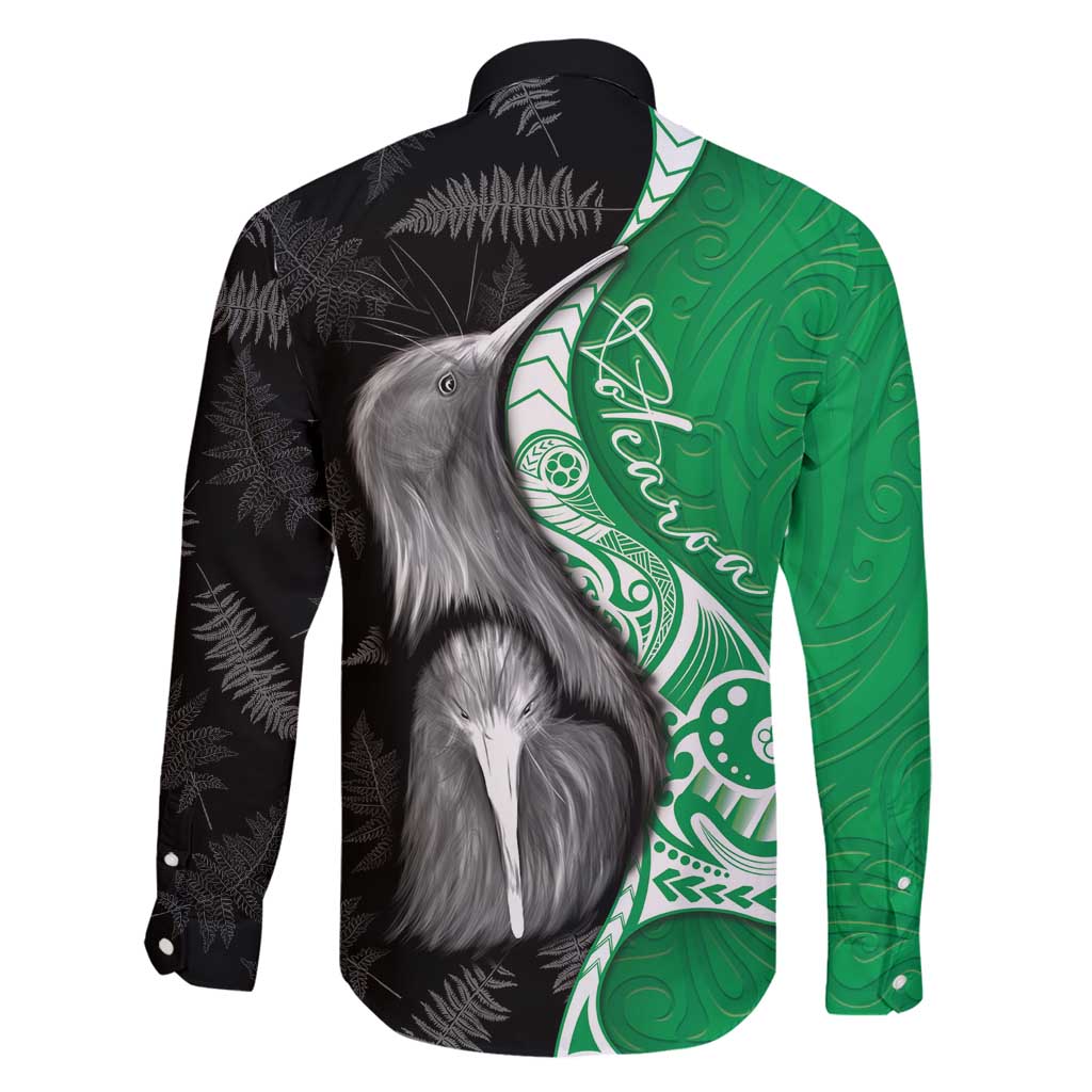 New Zealand Aotearoa Family Matching Mermaid Dress and Hawaiian Shirt Kiwi Fern Maori Pattern Green Version