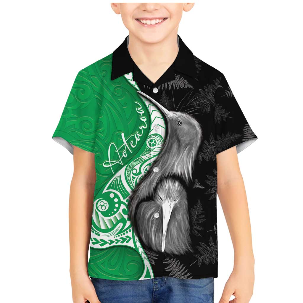 New Zealand Aotearoa Family Matching Mermaid Dress and Hawaiian Shirt Kiwi Fern Maori Pattern Green Version