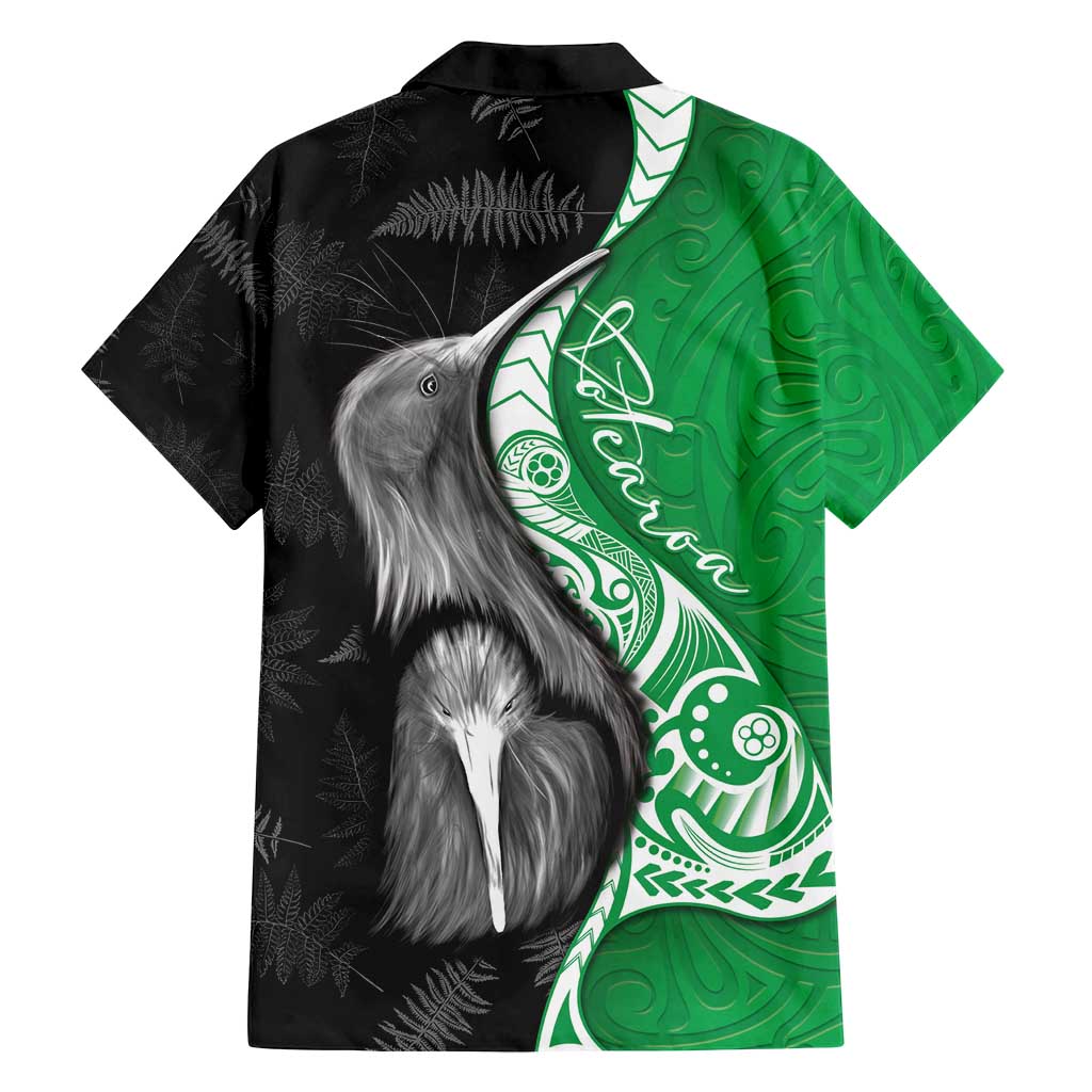 New Zealand Aotearoa Family Matching Off Shoulder Short Dress and Hawaiian Shirt Kiwi Fern Maori Pattern Green Version LT05 - Polynesian Pride