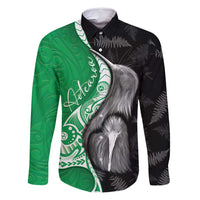 New Zealand Aotearoa Family Matching Off Shoulder Short Dress and Hawaiian Shirt Kiwi Fern Maori Pattern Green Version LT05 Dad's Shirt - Long Sleeve Green - Polynesian Pride