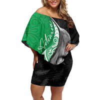 New Zealand Aotearoa Family Matching Off Shoulder Short Dress and Hawaiian Shirt Kiwi Fern Maori Pattern Green Version LT05 Mom's Dress Green - Polynesian Pride