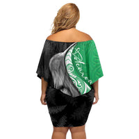 New Zealand Aotearoa Family Matching Off Shoulder Short Dress and Hawaiian Shirt Kiwi Fern Maori Pattern Green Version LT05 - Polynesian Pride