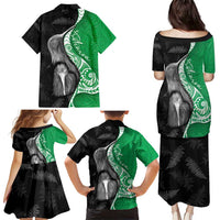 New Zealand Aotearoa Family Matching Puletasi and Hawaiian Shirt Kiwi Fern Maori Pattern Green Version LT05 - Polynesian Pride