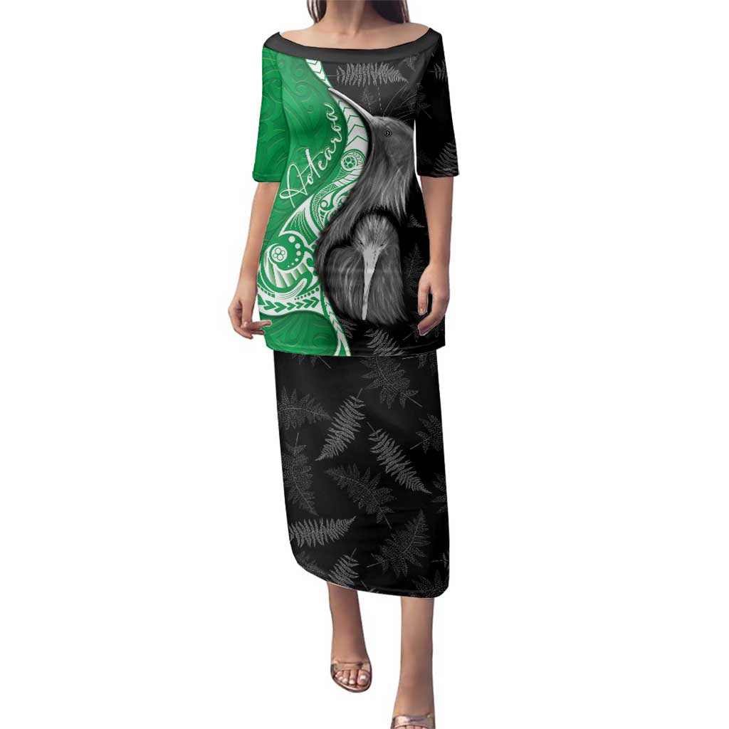 New Zealand Aotearoa Family Matching Puletasi and Hawaiian Shirt Kiwi Fern Maori Pattern Green Version LT05 Mom's Dress Green - Polynesian Pride