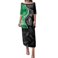 New Zealand Aotearoa Family Matching Puletasi and Hawaiian Shirt Kiwi Fern Maori Pattern Green Version LT05 Mom's Dress Green - Polynesian Pride