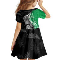 New Zealand Aotearoa Family Matching Short Sleeve Bodycon Dress and Hawaiian Shirt Kiwi Fern Maori Pattern Green Version