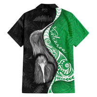 New Zealand Aotearoa Family Matching Short Sleeve Bodycon Dress and Hawaiian Shirt Kiwi Fern Maori Pattern Green Version