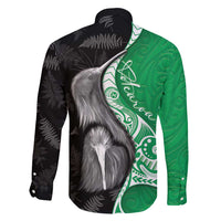 New Zealand Aotearoa Family Matching Short Sleeve Bodycon Dress and Hawaiian Shirt Kiwi Fern Maori Pattern Green Version