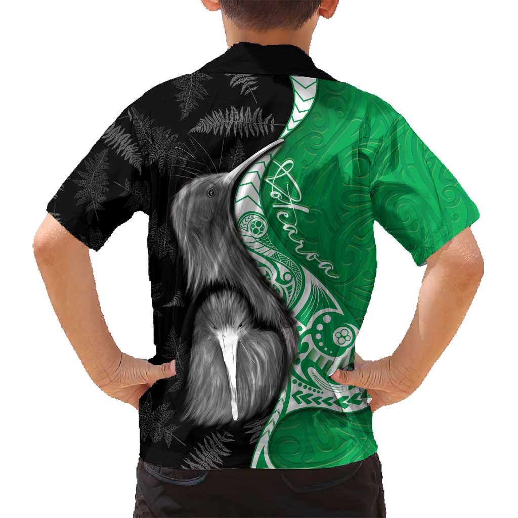 New Zealand Aotearoa Family Matching Summer Maxi Dress and Hawaiian Shirt Kiwi Fern Maori Pattern Green Version LT05 - Polynesian Pride