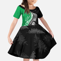 New Zealand Aotearoa Family Matching Summer Maxi Dress and Hawaiian Shirt Kiwi Fern Maori Pattern Green Version LT05 Daughter's Dress Green - Polynesian Pride