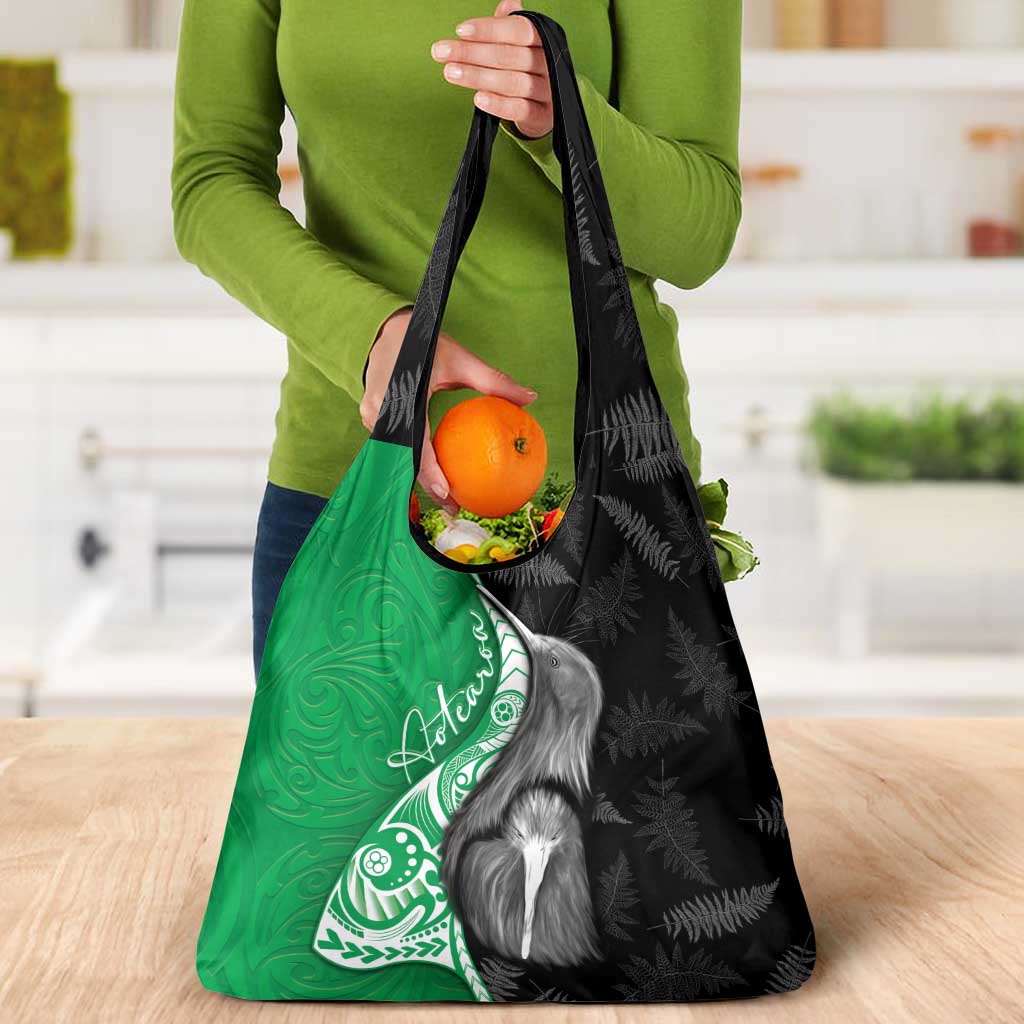 New Zealand Aotearoa Grocery Bag Kiwi Fern Maori Pattern Green Version