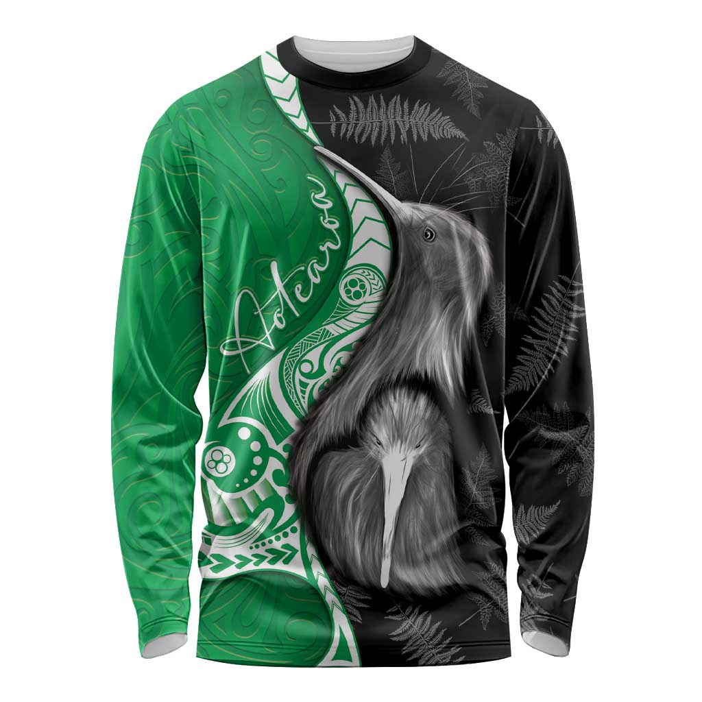 New Zealand Aotearoa Long Sleeve Shirt Kiwi Fern Maori Pattern Green Version