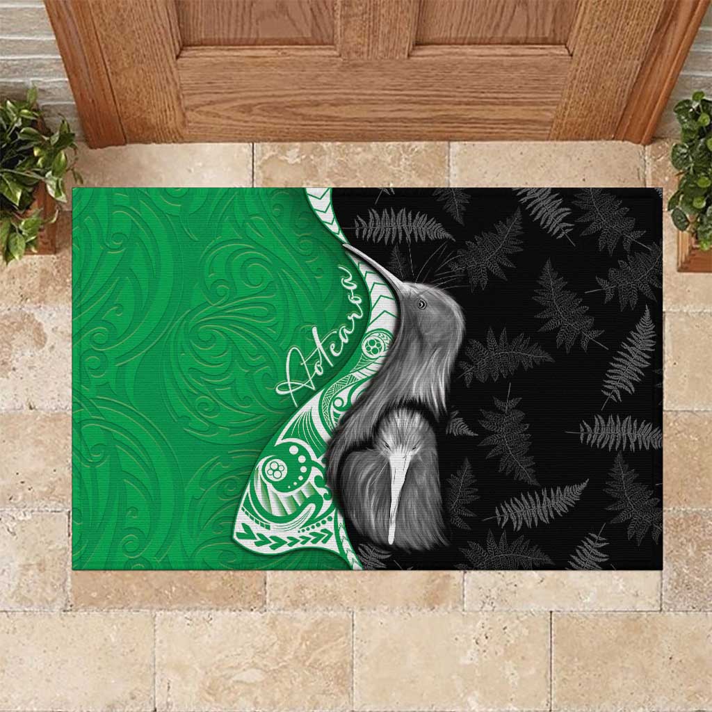 New Zealand Aotearoa Rubber Doormat Kiwi Fern Maori Pattern Green Version
