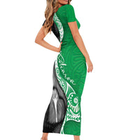 New Zealand Aotearoa Short Sleeve Bodycon Dress Kiwi Fern Maori Pattern Green Version