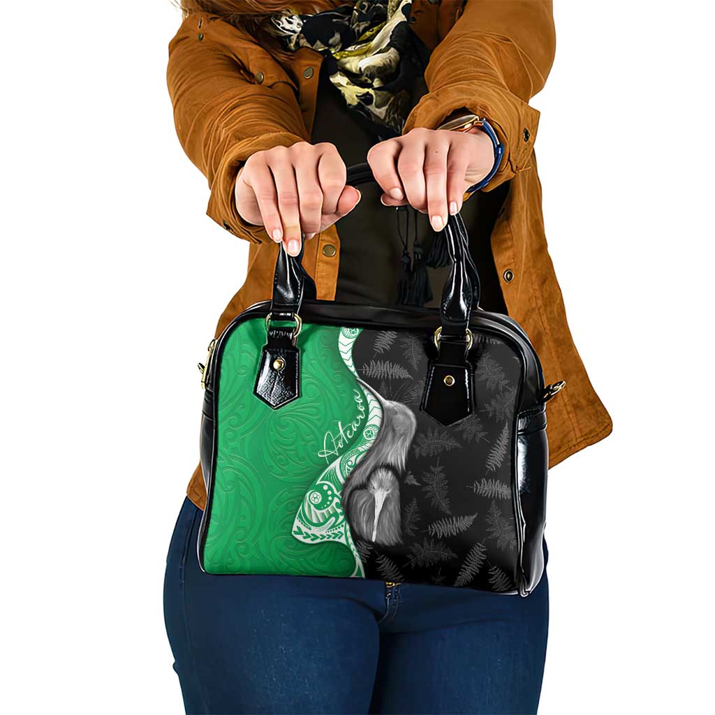 New Zealand Aotearoa Shoulder Handbag Kiwi Fern Maori Pattern Green Version