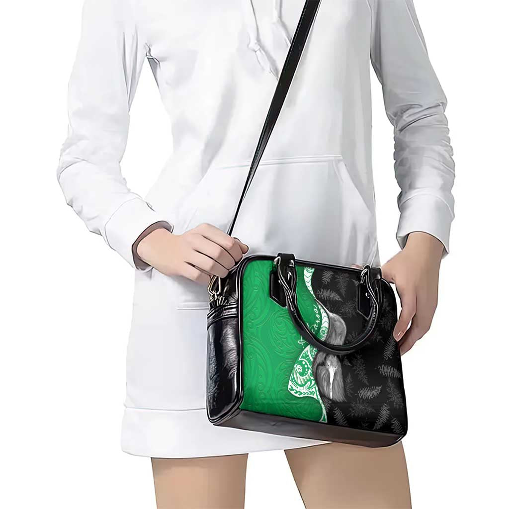 New Zealand Aotearoa Shoulder Handbag Kiwi Fern Maori Pattern Green Version
