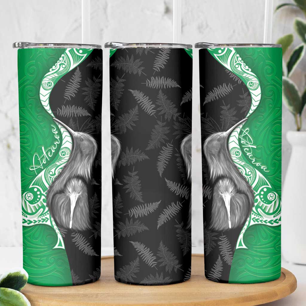 New Zealand Aotearoa Skinny Tumbler Kiwi Fern Maori Pattern Green Version