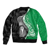 New Zealand Aotearoa Sleeve Zip Bomber Jacket Kiwi Fern Maori Pattern Green Version LT05 - Polynesian Pride