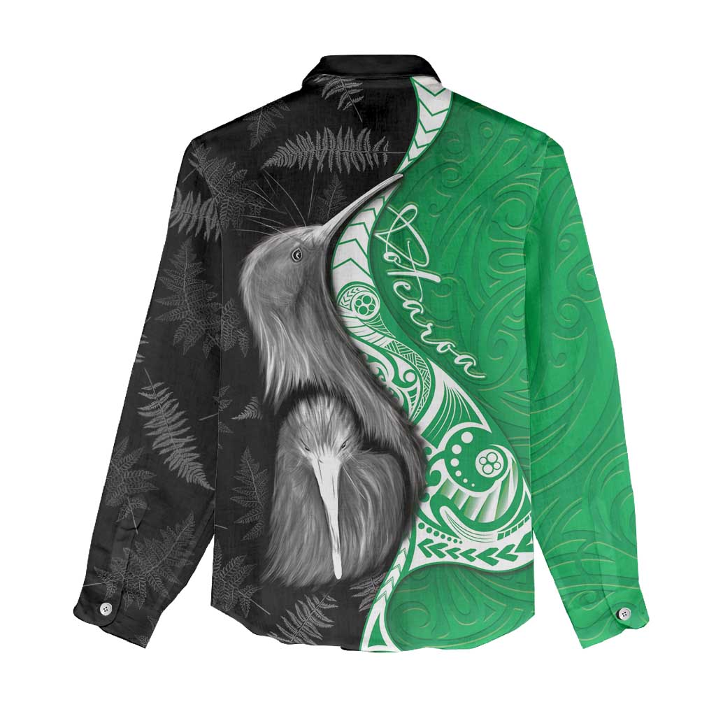 New Zealand Aotearoa Women Casual Shirt Kiwi Fern Maori Pattern Green Version