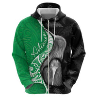 New Zealand Aotearoa Zip Hoodie Kiwi Fern Maori Pattern Green Version