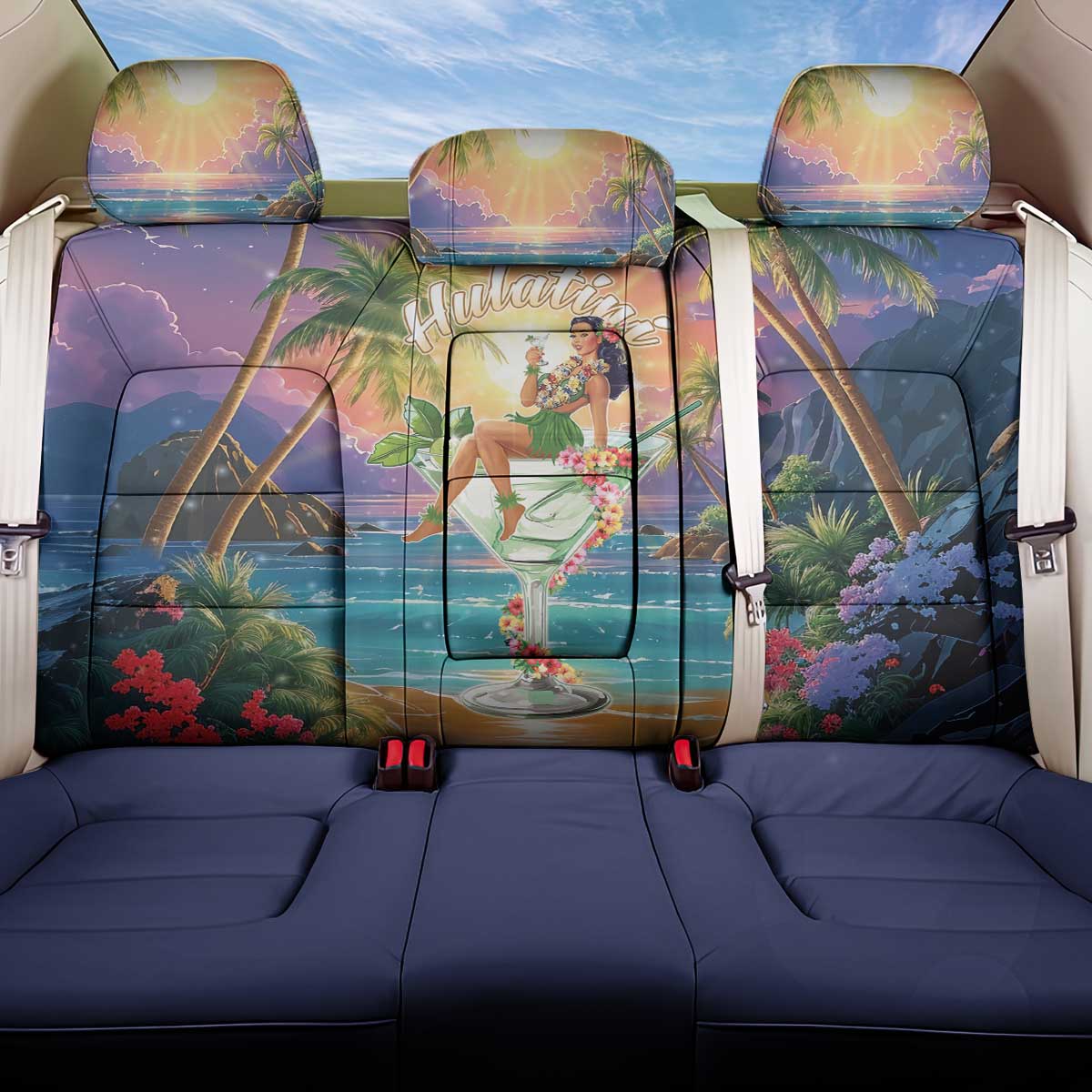 Aloha Hawaii Back Car Seat Cover Hula Martini Tropical Vibes - Polynesian Pride