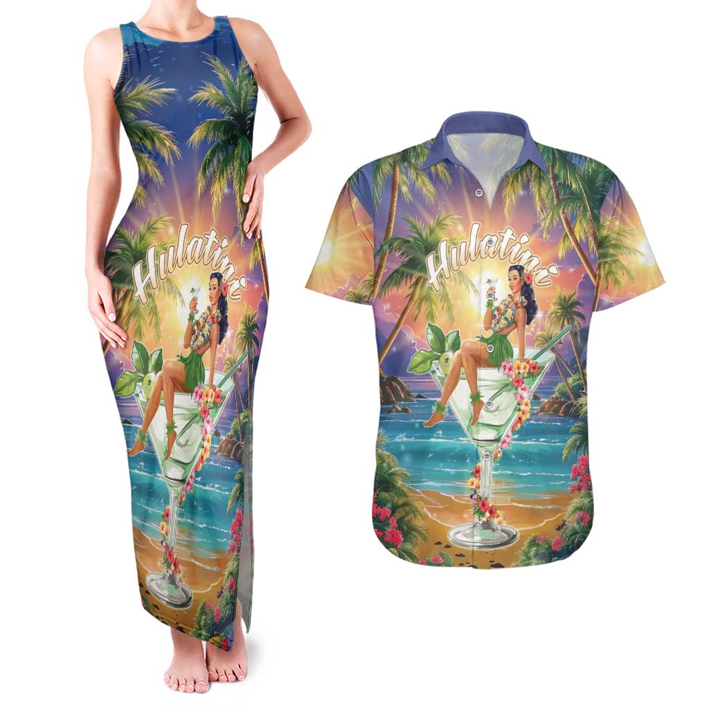 Aloha Hawaii Couples Matching Tank Maxi Dress and Hawaiian Shirt Hula Martini Tropical Vibes - Polynesian Pride