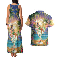 Aloha Hawaii Couples Matching Tank Maxi Dress and Hawaiian Shirt Hula Martini Tropical Vibes - Polynesian Pride