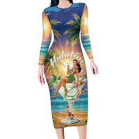 Aloha Hawaii Family Matching Long Sleeve Bodycon Dress and Hawaiian Shirt Hula Martini Tropical Vibes - Polynesian Pride