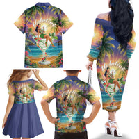 Aloha Hawaii Family Matching Off The Shoulder Long Sleeve Dress and Hawaiian Shirt Hula Martini Tropical Vibes - Polynesian Pride