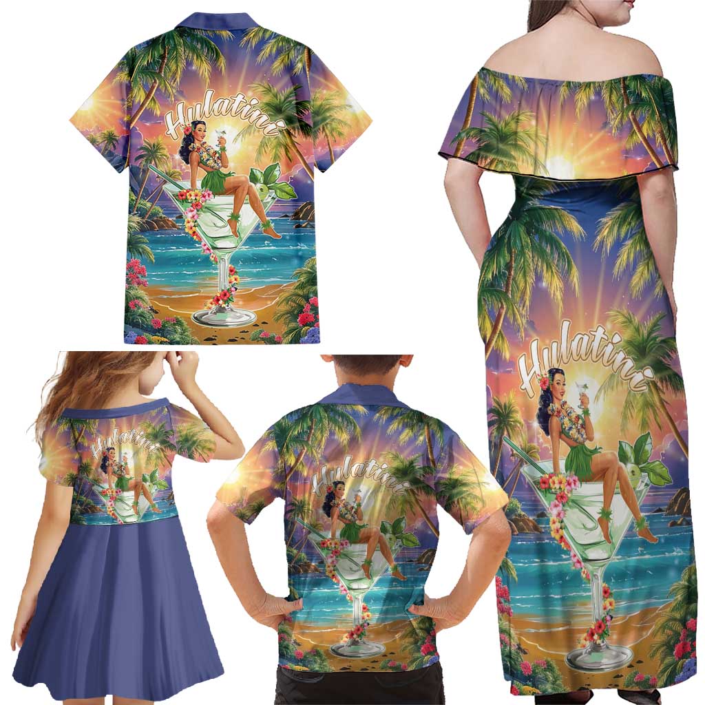 Aloha Hawaii Family Matching Off Shoulder Maxi Dress and Hawaiian Shirt Hula Martini Tropical Vibes - Polynesian Pride