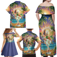 Aloha Hawaii Family Matching Off Shoulder Maxi Dress and Hawaiian Shirt Hula Martini Tropical Vibes - Polynesian Pride