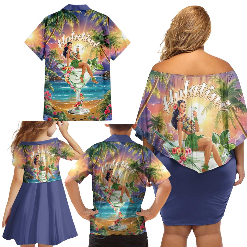 Aloha Hawaii Family Matching Off Shoulder Short Dress and Hawaiian Shirt Hula Martini Tropical Vibes - Polynesian Pride
