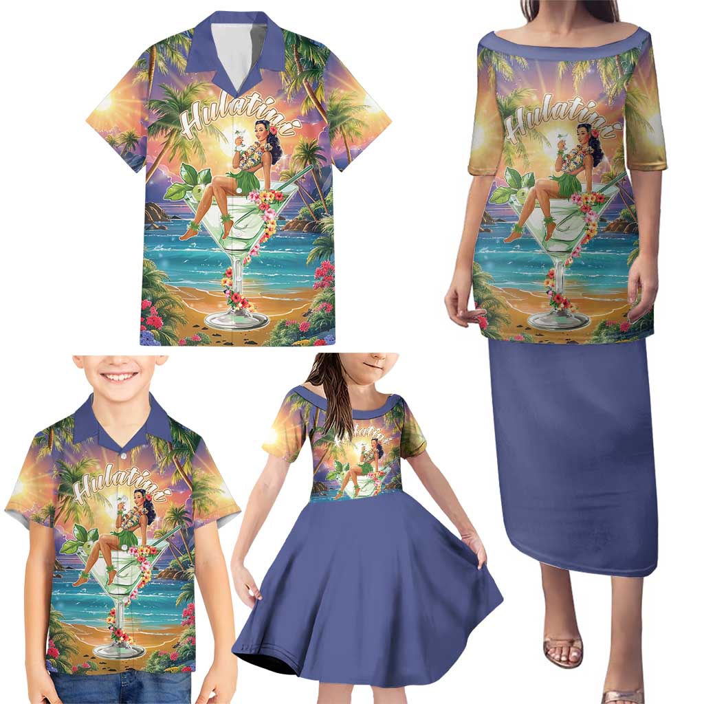 Aloha Hawaii Family Matching Puletasi and Hawaiian Shirt Hula Martini Tropical Vibes - Polynesian Pride