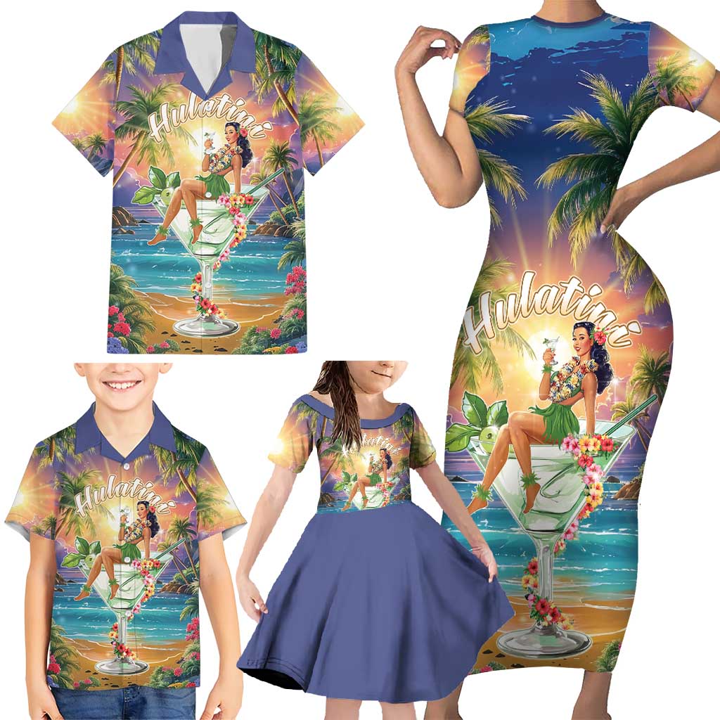 Aloha Hawaii Family Matching Short Sleeve Bodycon Dress and Hawaiian Shirt Hula Martini Tropical Vibes - Polynesian Pride