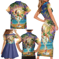 Aloha Hawaii Family Matching Short Sleeve Bodycon Dress and Hawaiian Shirt Hula Martini Tropical Vibes - Polynesian Pride