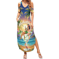 Aloha Hawaii Family Matching Summer Maxi Dress and Hawaiian Shirt Hula Martini Tropical Vibes - Polynesian Pride