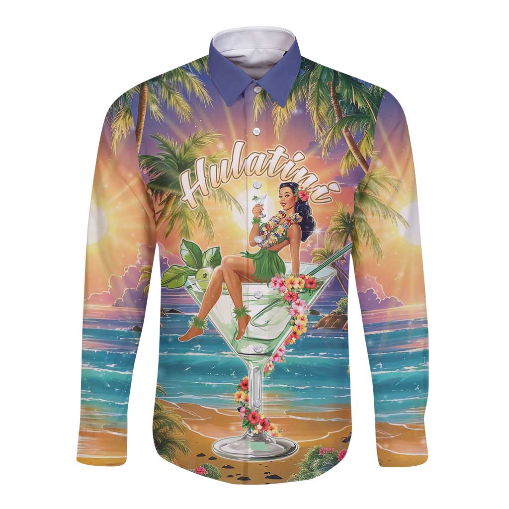 Aloha Hawaii Long Sleeve Button Shirt Hula Martini Tropical Vibes - Polynesian Pride
