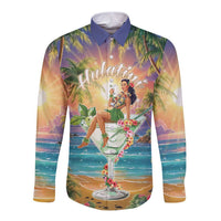 Aloha Hawaii Long Sleeve Button Shirt Hula Martini Tropical Vibes - Polynesian Pride
