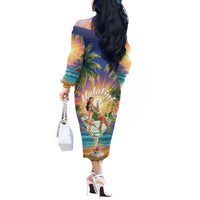 Aloha Hawaii Off The Shoulder Long Sleeve Dress Hula Martini Tropical Vibes - Polynesian Pride