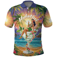 Aloha Hawaii Polo Shirt Hula Martini Tropical Vibes - Polynesian Pride