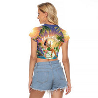 Aloha Hawaii Raglan Cropped T Shirt Hula Martini Tropical Vibes - Polynesian Pride