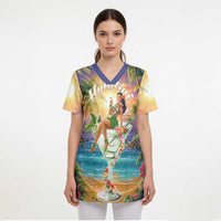 Aloha Hawaii Scrub Top Hula Martini Tropical Vibes - Polynesian Pride