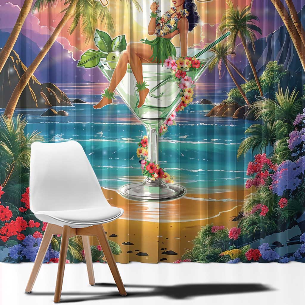 Aloha Hawaii Window Curtain Hula Martini Tropical Vibes - Polynesian Pride